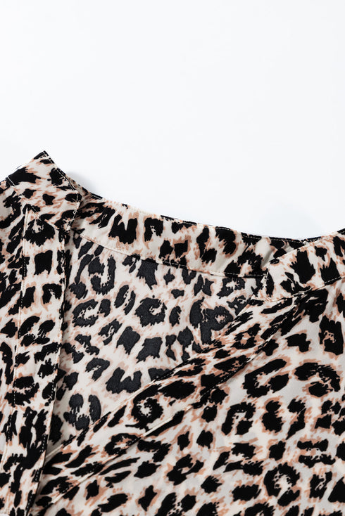 Western Leopard Print Tiered Wide Sleeve Maxi Dress