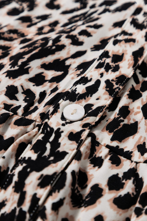 Western Leopard Print Tiered Wide Sleeve Maxi Dress