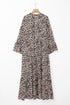 Western Leopard Print Tiered Wide Sleeve Maxi Dress