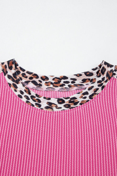 Western Leopard Print Trim Twist Ribbed Short Set