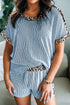 Western Leopard Print Trim Twist Ribbed Short Set