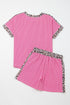 Western Leopard Print Trim Twist Ribbed Short Set