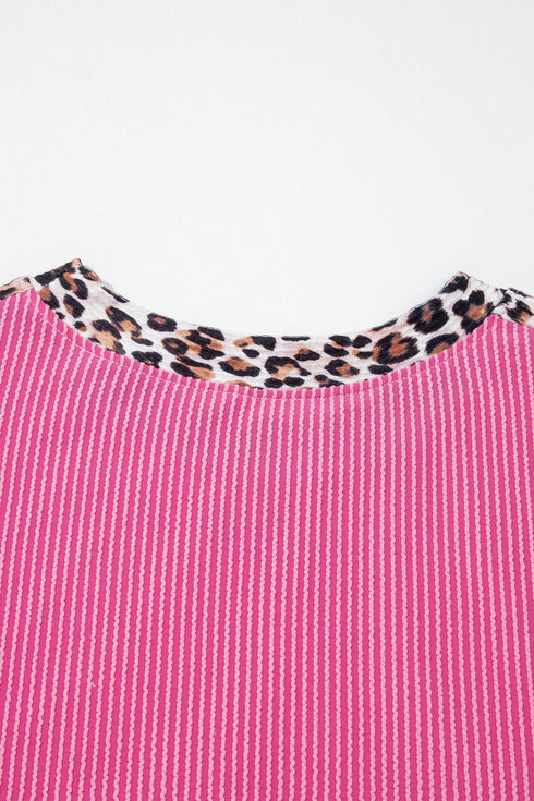 Western Leopard Print Trim Twist Ribbed Short Set