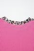 Western Leopard Print Trim Twist Ribbed Short Set