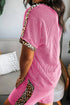 Western Leopard Print Trim Twist Ribbed Short Set