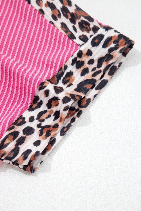 Western Leopard Print Trim Twist Ribbed Short Set