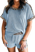 Western Leopard Print Trim Twist Ribbed Short Set