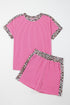 Western Leopard Print Trim Twist Ribbed Short Set