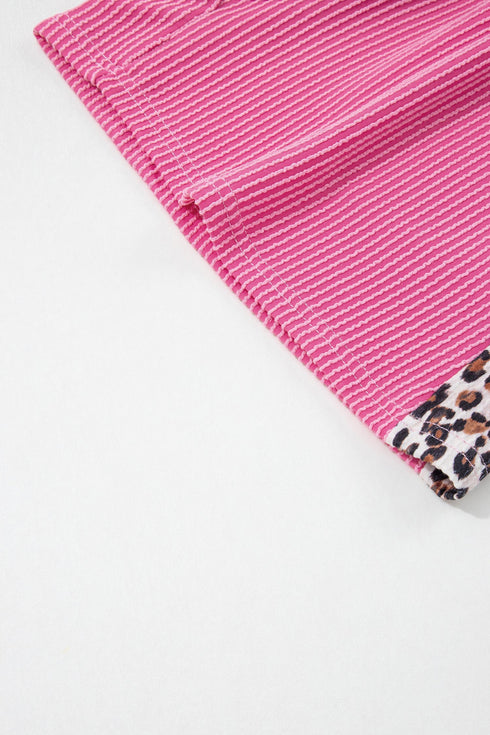 Western Leopard Print Trim Twist Ribbed Short Set