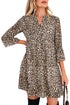 Western Leopard Print V Neck H Line Mini Dress