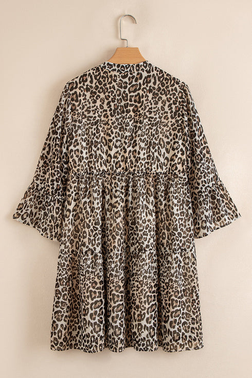 Western Leopard Print V Neck H Line Mini Dress