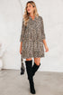 Western Leopard Print V Neck H Line Mini Dress