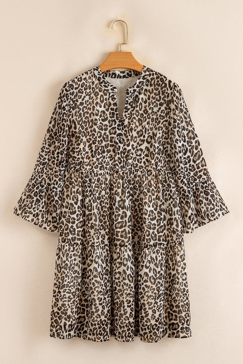 Western Leopard Print V Neck H Line Mini Dress