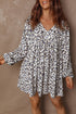 Western Leopard Print V Neck Long Sleeve Mini Dress