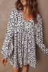 Western Leopard Print V Neck Long Sleeve Mini Dress