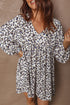 Western Leopard Print V Neck Long Sleeve Mini Dress