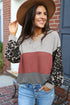 Western Leopard Print Waffle Knit Long Sleeve Top