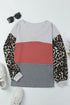 Western Leopard Print Waffle Knit Long Sleeve Top