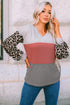 Western Leopard Print Waffle Knit Long Sleeve Top
