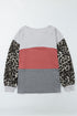 Western Leopard Print Waffle Knit Long Sleeve Top