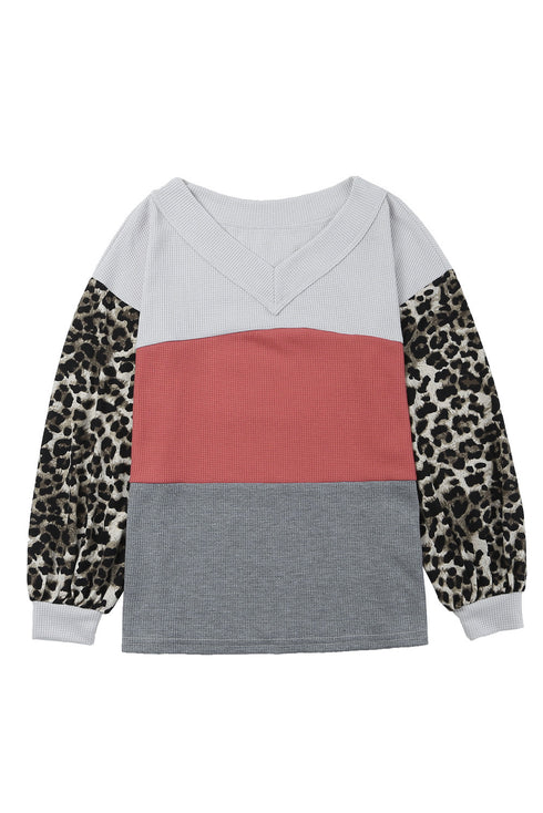 Western Leopard Print Waffle Knit Long Sleeve Top