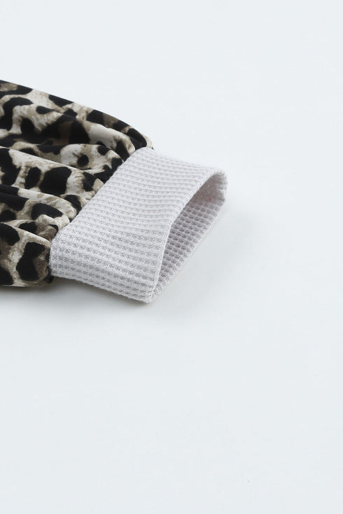 Western Leopard Print Waffle Knit Long Sleeve Top
