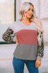 Western Leopard Print Waffle Knit Long Sleeve Top