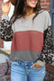 Western Leopard Print Waffle Knit Long Sleeve Top
