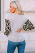 Western Leopard Print Waffle Knit Long Sleeve Top
