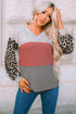 Western Leopard Print Waffle Knit Long Sleeve Top