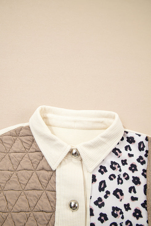Western Leopard Print Waffle Knit Quilted Patchwork Jacket