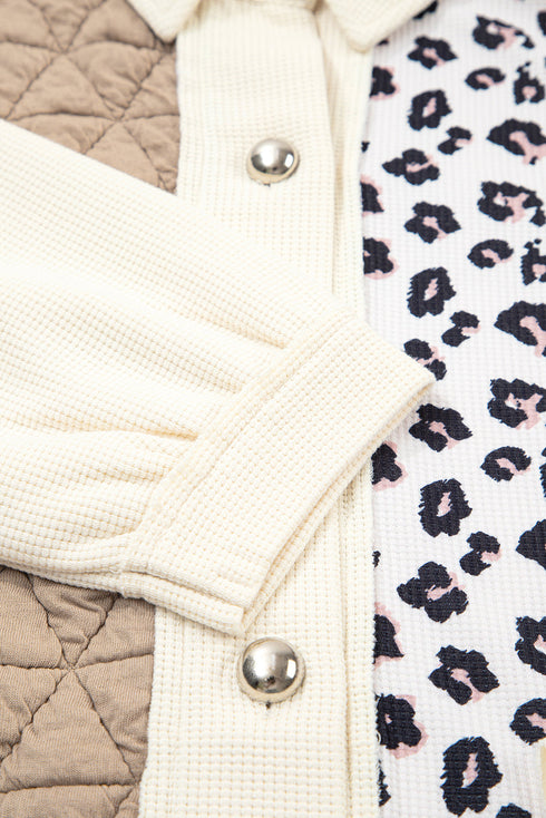 Western Leopard Print Waffle Knit Quilted Patchwork Jacket