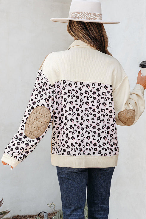 Western Leopard Print Waffle Knit Quilted Patchwork Jacket