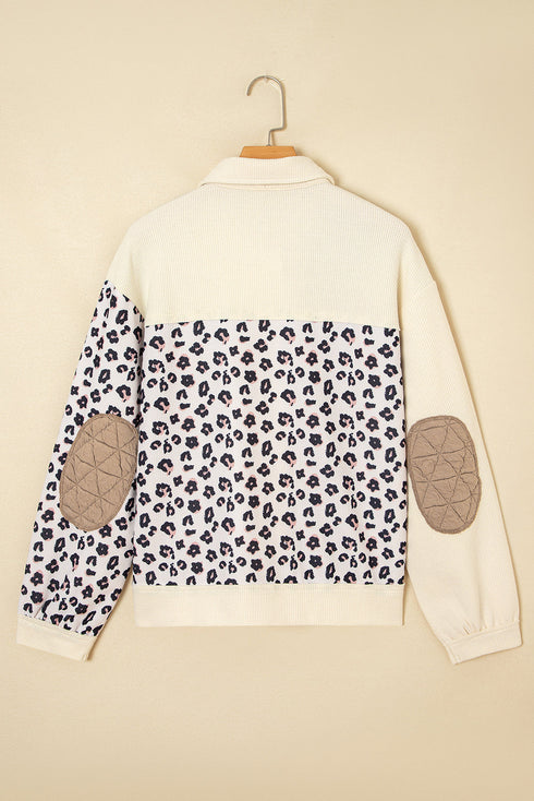Western Leopard Print Waffle Knit Quilted Patchwork Jacket