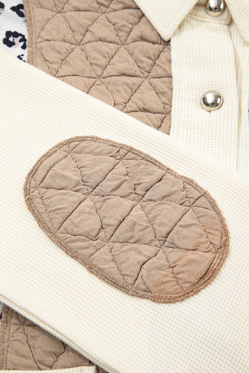 Western Leopard Print Waffle Knit Quilted Patchwork Jacket