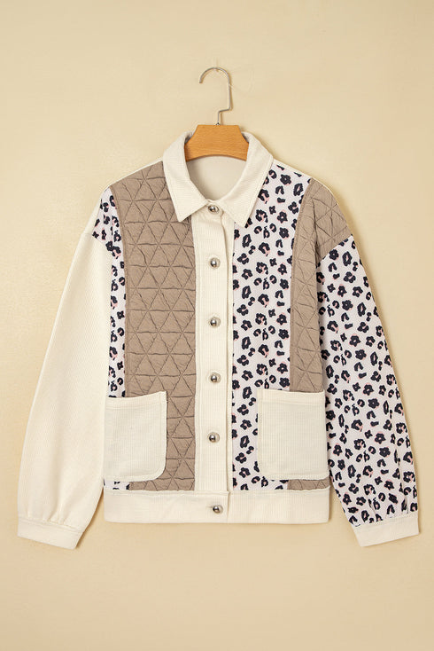 Western Leopard Print Waffle Knit Quilted Patchwork Jacket