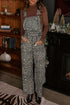 Western Leopard Print Wide Leg Denim Overall Jumpsuit