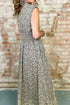Western Leopard Print Zip Front V Neck Maxi Dress