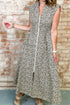 Western Leopard Print Zip Front V Neck Maxi Dress