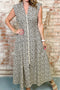 Western Leopard Print Zip Front V Neck Maxi Dress