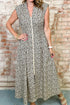 Western Leopard Print Zip Front V Neck Maxi Dress