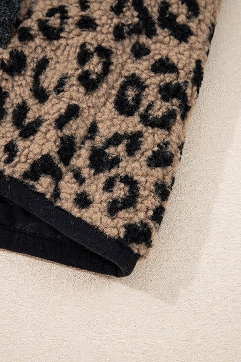 Western Leopard Print Zip Up Stand Neck Pocket Jacket