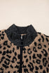 Western Leopard Print Zip Up Stand Neck Pocket Jacket