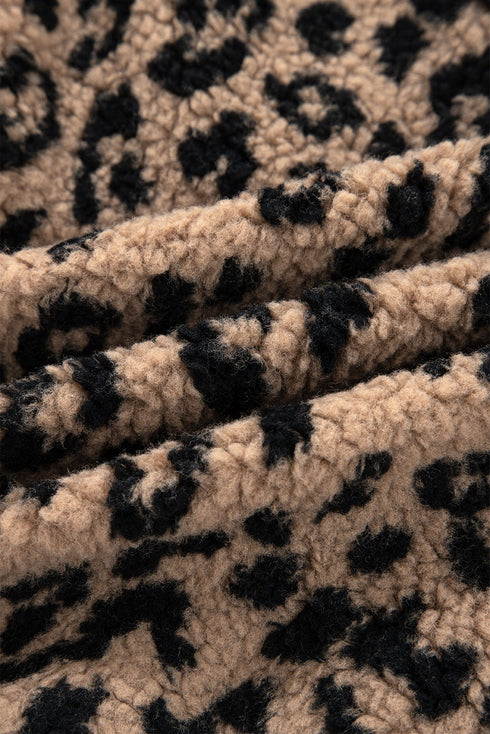 Western Leopard Print Zip Up Stand Neck Pocket Jacket