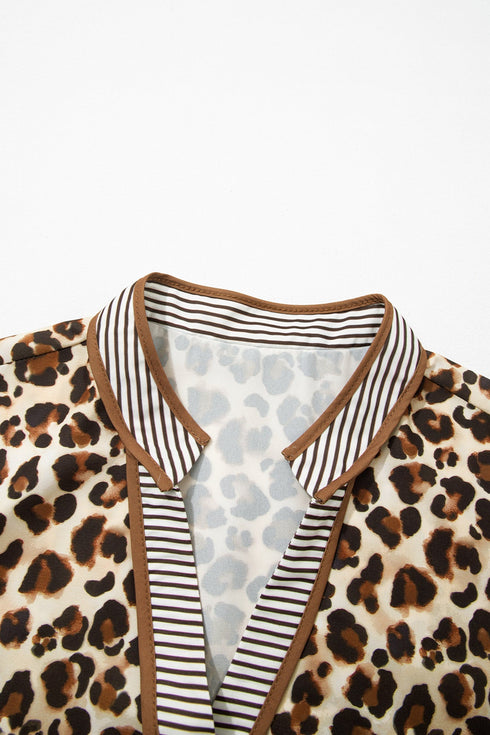 Western Leopard Striped Patchwork Three Quarter Sleeve Mini Dress
