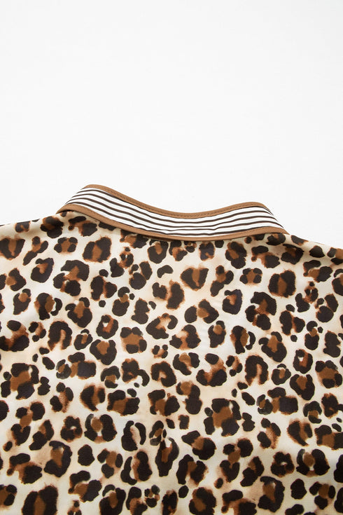 Western Leopard Striped Patchwork Three Quarter Sleeve Mini Dress