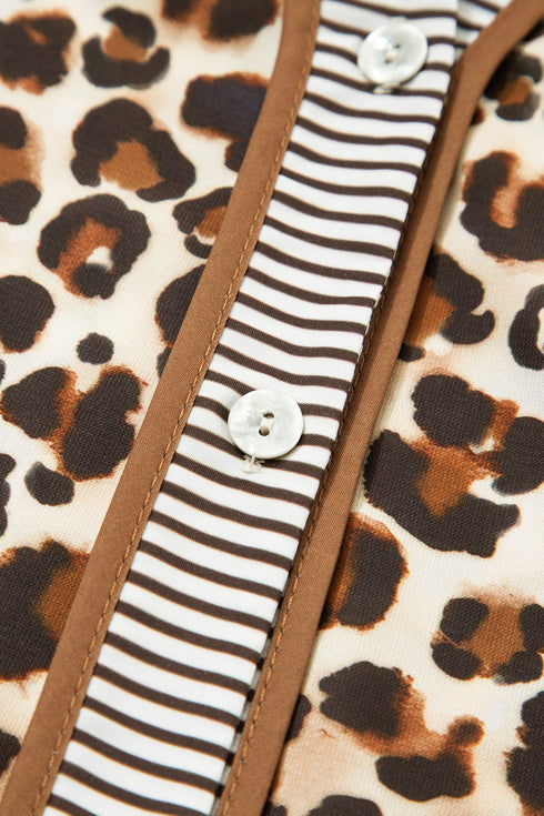 Western Leopard Striped Patchwork Three Quarter Sleeve Mini Dress