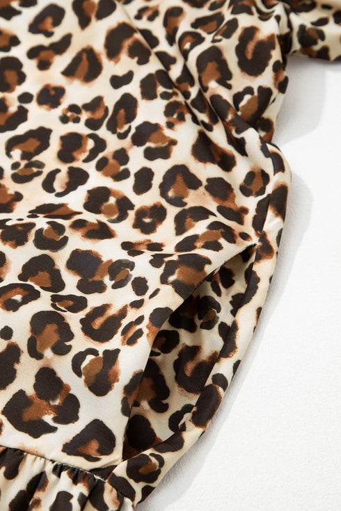 Western Leopard Striped Patchwork Three Quarter Sleeve Mini Dress