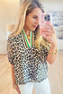 Western Leopard Striped Print V Neck Half Sleeve Blouse