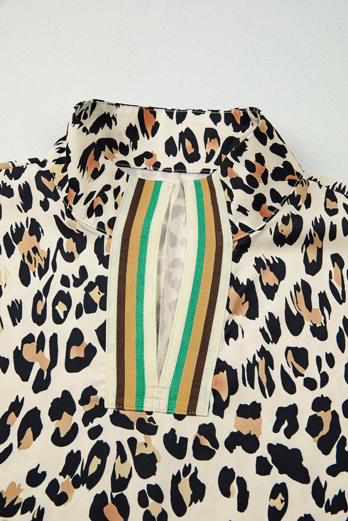 Western Leopard Striped Print V Neck Half Sleeve Blouse